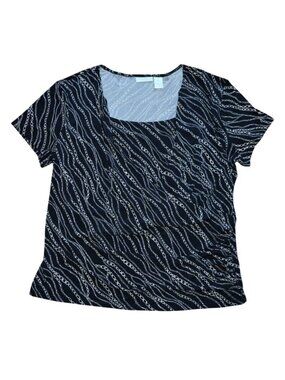 Worthington Womens Black Chain Print Stretch Blouse Short Sleeve Top 2X, NWOT